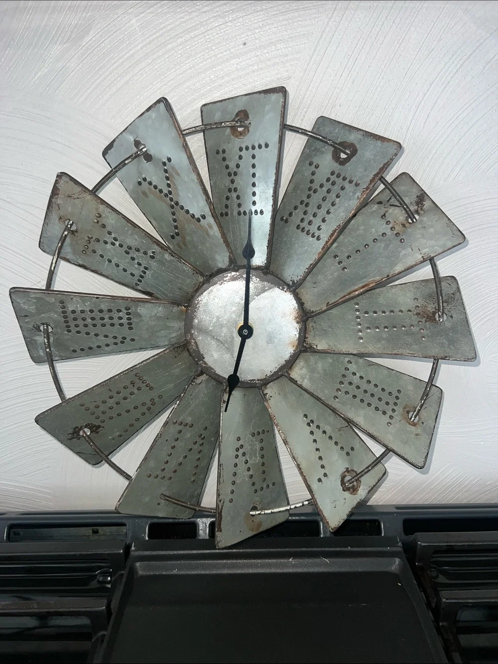 Rustic Metal Windmill Wall Clock in Rustic Silver